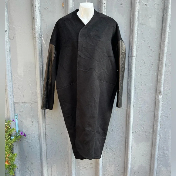 Rick Owens Cashmere Wool Leather Cocoon Coat, size 44 - Picture 2 of 13